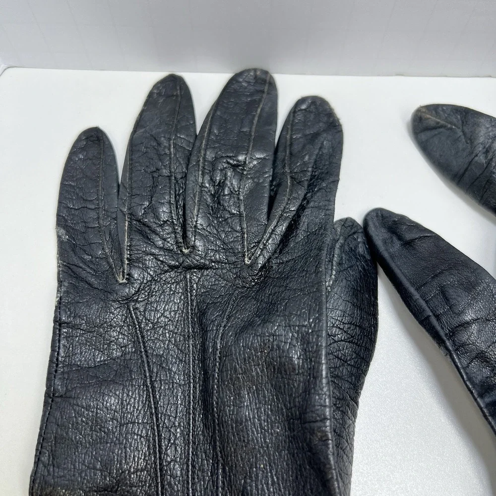 Vintage Black Leather‎ Gauntlet Work Gloves Motorcycle Riding Utility